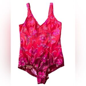 Rose Reid Marie Plus Vintage Pink Purple Metallic Boho Floral One Piece Swimsuit
